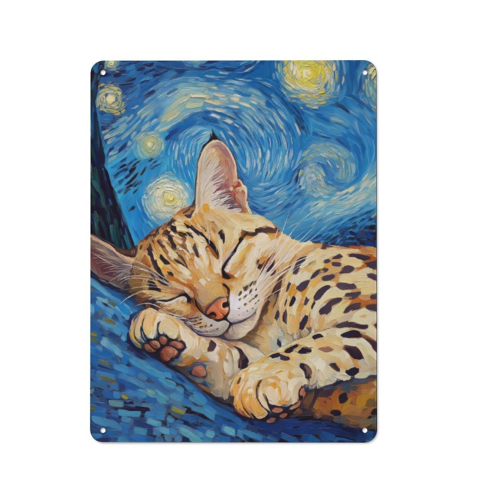 Junmoney Cat In Starry Night Urban Metal Wall Decor 40X30cm, Metal Wall Art Sign For Loft, Studio, Office Or Creative Room