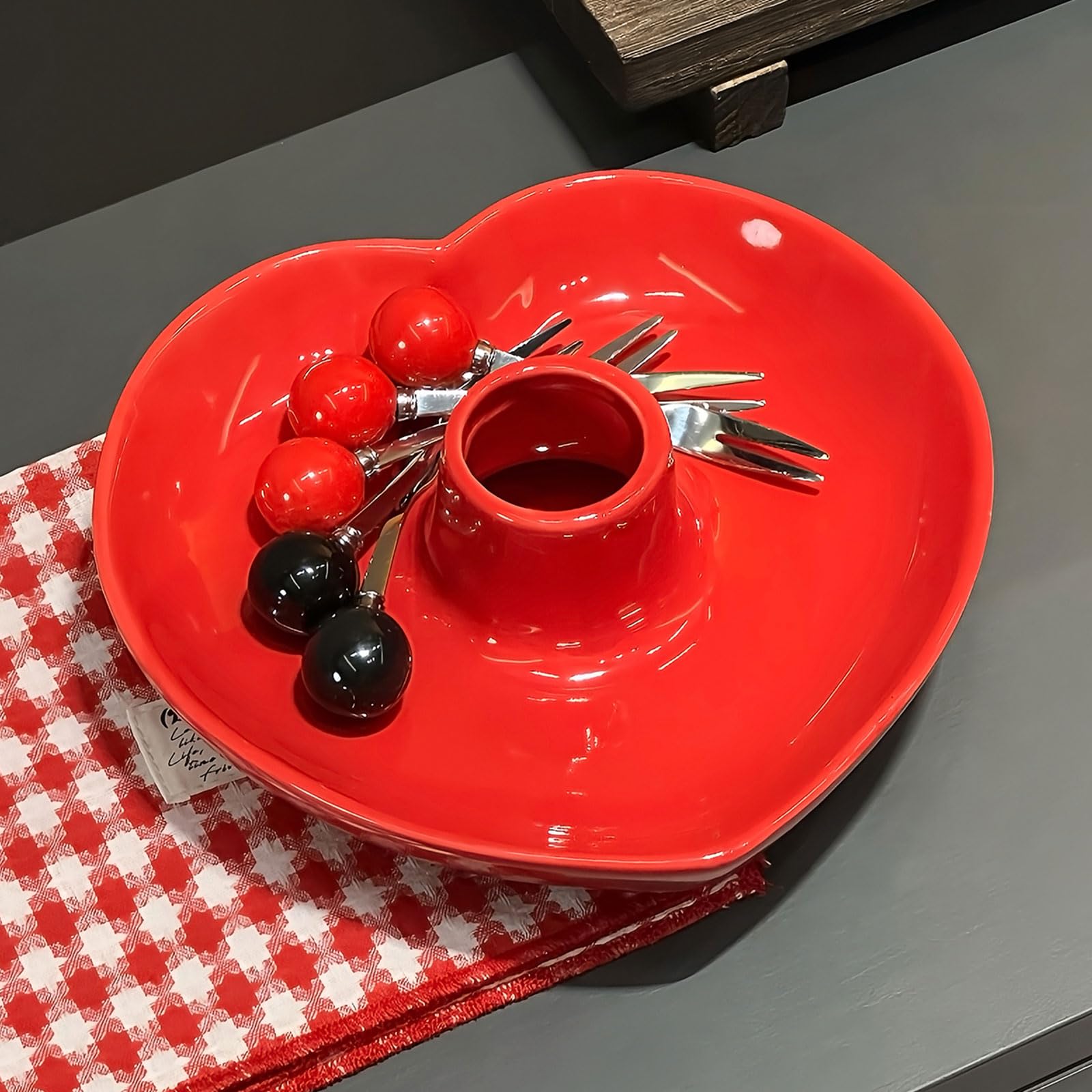 Fourchette à Fruits en Acier Inoxydable avec Bol à Fruits en Forme de Coeur, fourchettes à Dessert et à Salade réutilisables et créatives pour Thé de L'après midi Fête