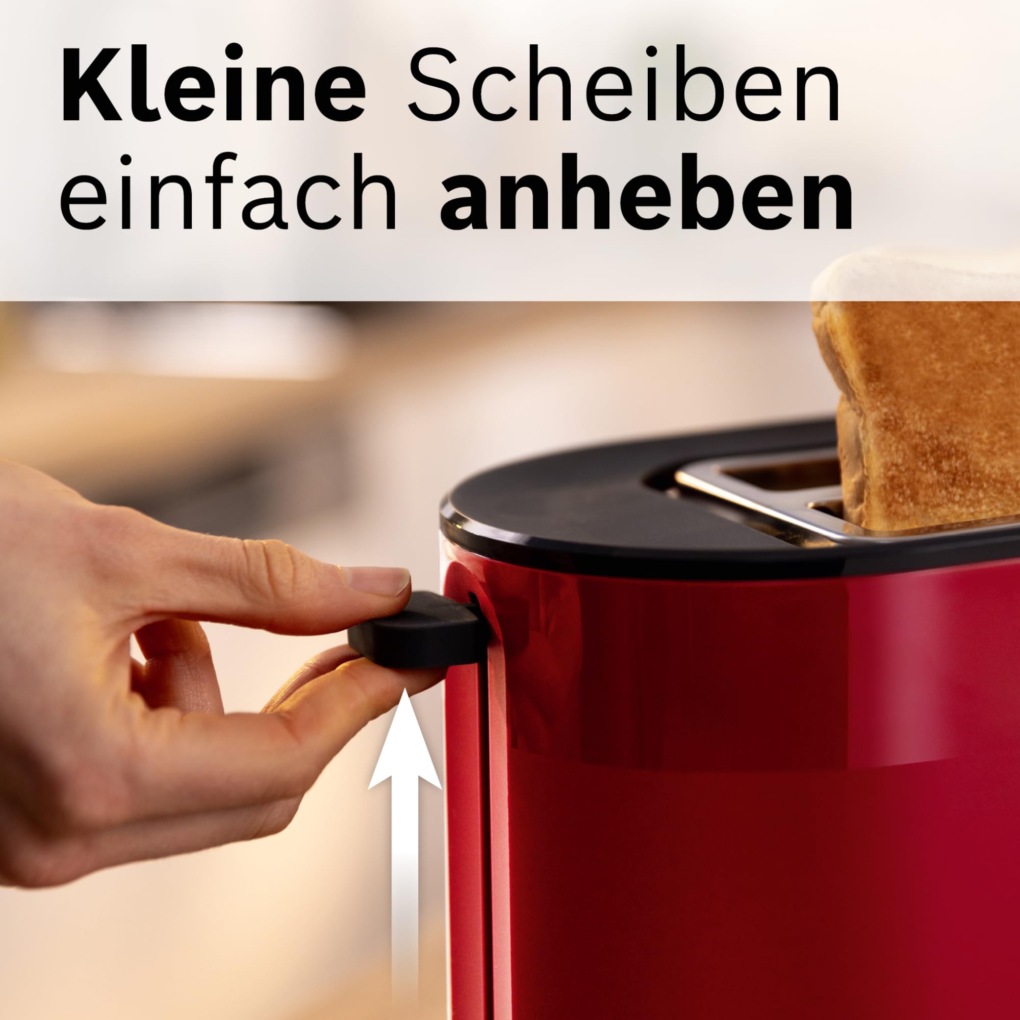 Bosch Kompakt Toaster MyMoment TAT2M124, integrierter Brötchenaufsatz, mit Auftaufunktion, mit Abschaltautomatik, Liftfunktion, Brotzentrierung, perfekt für 2 Scheiben, 800 Watt, Rot matt