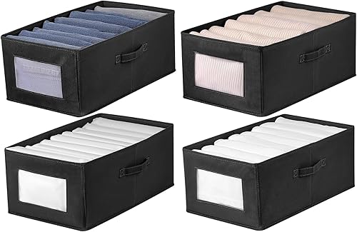 Paquete de 4 contenedores de almacenamiento de armario con ventana transparente, contenedores plegables de almacenamiento de lino con asa, cesta de