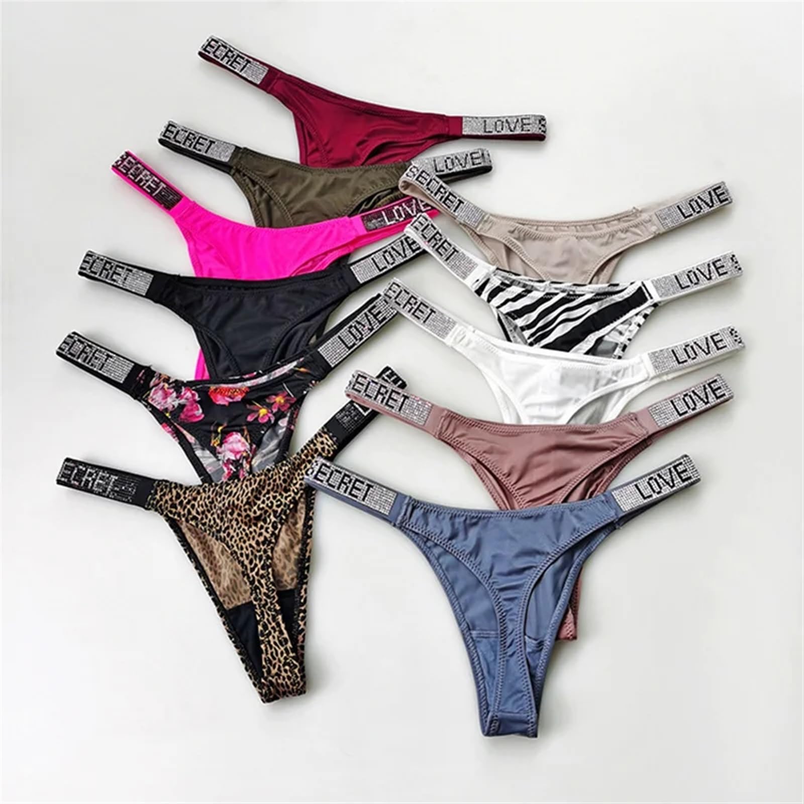 Bragas Braguitas Tangas 4 unids/set de cintura baja, tangas sexis for mujer, bragas con diamantes de imitación, letras, diamantes, deportiva, pantalones cortos, calzoncillos con espalda en T, talla S-