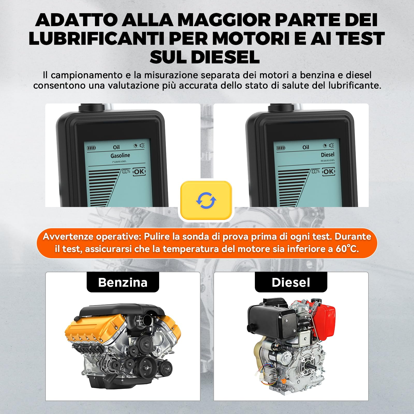 Tester per Olio Motore, Tester per la Qualità dell'olio Motore a Benzina e Diesel, con Sonda ad Alta Precisione, Rilevatore di Trasmittanza e Temperatura