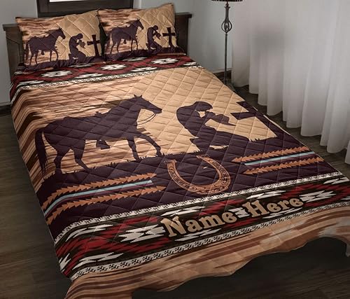 OhaPrints Regalo personalizado para amantes de los caballos de oración para vaquera occidental, manta de edredón y fundas de almohada, juego de ropa