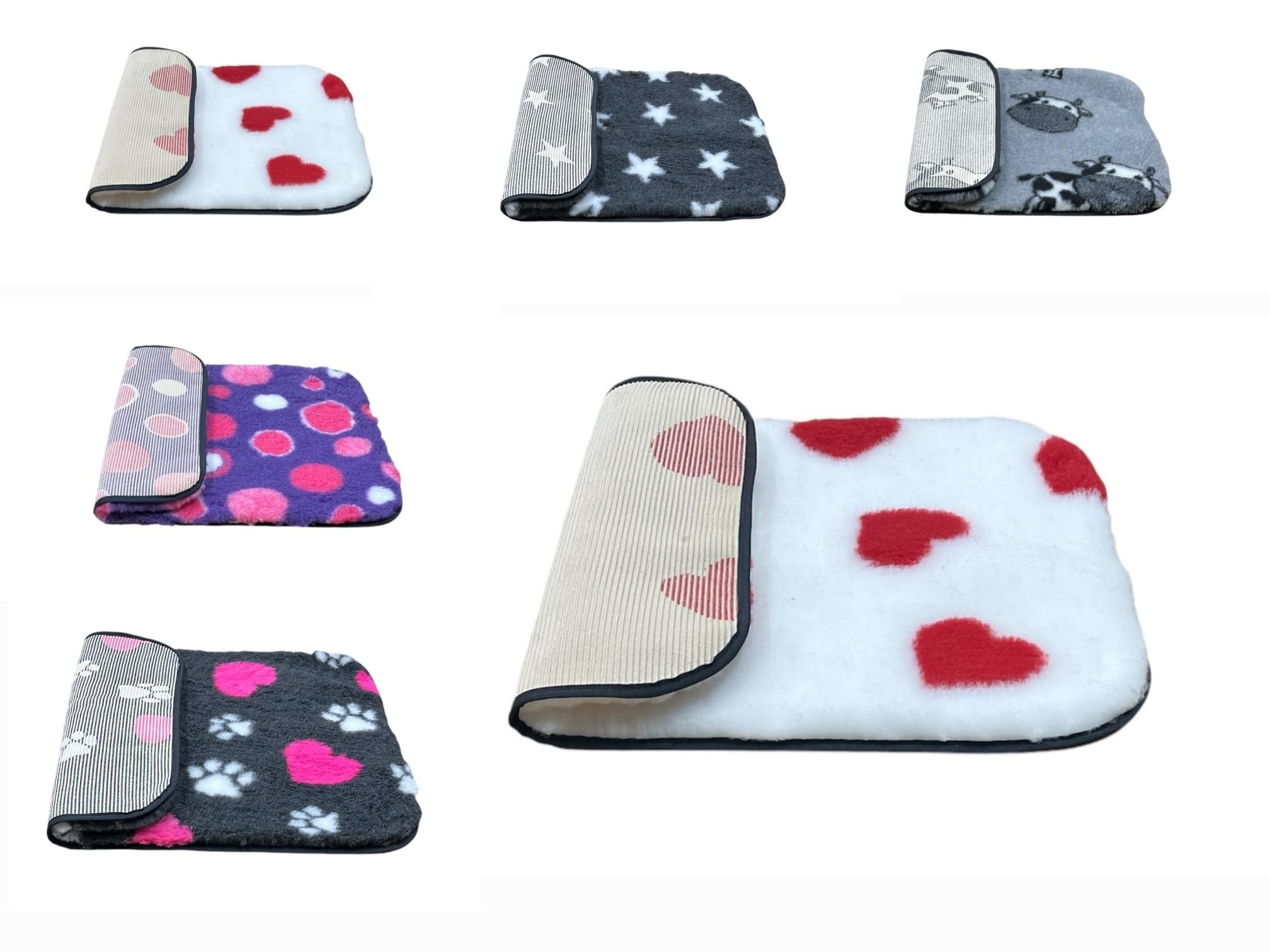PnH Veterinary Bedding® NON SLIP Classic Range, Vet Bedding, Bound Edges For Strength - Dog Bed Fleece in Many Colours & Sizes (White with Red Hearts, 75cm x 75cm) — image 1