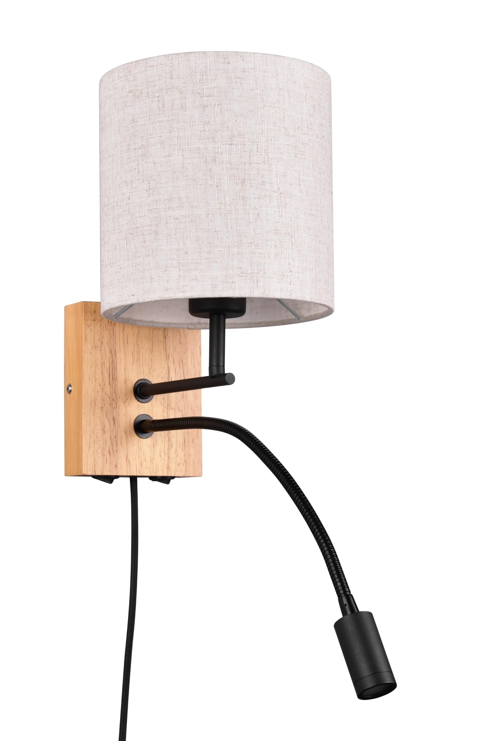 TRIO Leuchten Nilam 212879236 Wall Light, Natural Wood, Lampshade, Without 1x E27, Reading Arm with 3.1 Watt LED, Flex Connect