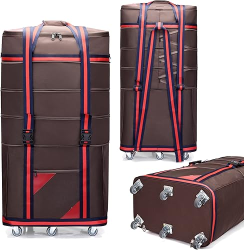 Miniatura 4 de ELDA Maleta plegable expandible para hombres y mujeres, bolsas de viaje con ruedas universales, equipaje ligero de gran capacidad, Marrón, Correas