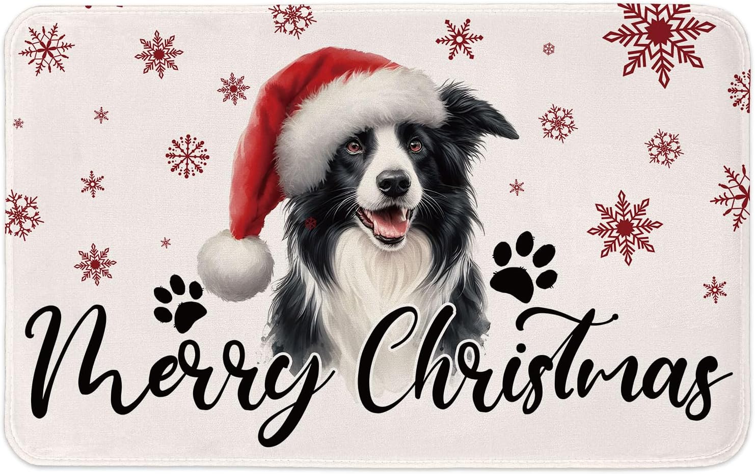 Christmas Dog Welcome Mat Front Door Mats, Merry Christmas Border Collie Doormat Indoor Outdoor Entrance Floor Mats for Kitchen Bathroom, Dog Mom Gifts for Women