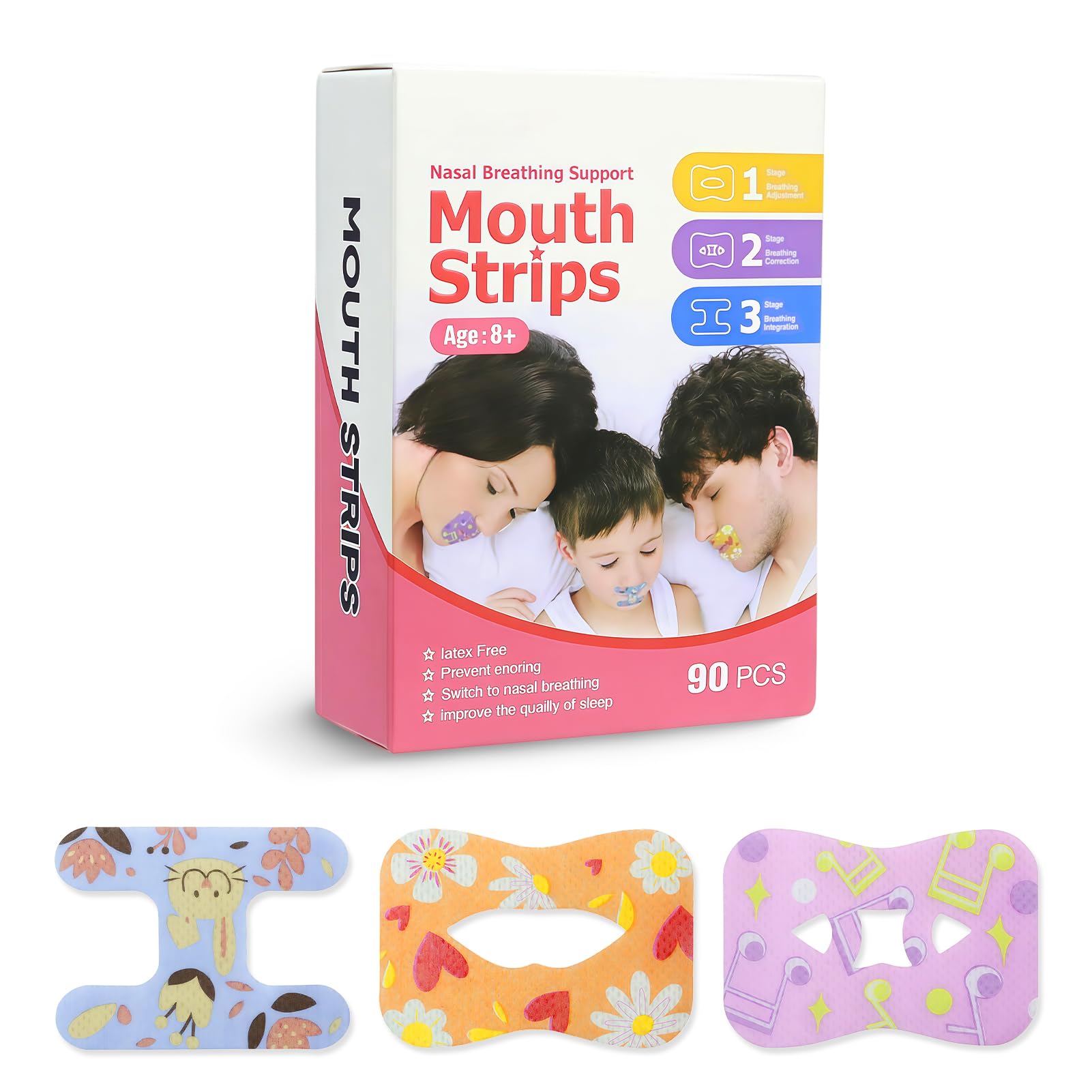 90pcs Cinta Bucal Antirronquidos, Tiras para Dormir con Parche Corrección de Boca Abierta, Mejora la Calidad del Sueño y Reduce la Respiración Oral y los Ronquidos