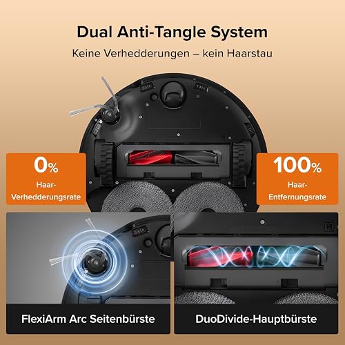 roborock Qrevo Edge 2 Set Robot Aspirateur Laveur, 25 000 Pa, Lavage des Serpillières à l'eau Chaude à 80°C, Évite 280+ Obstacles, Système Anti-enchevêtrement, 7,98cm Mince,Technologie FlexiArm, Noir - 5