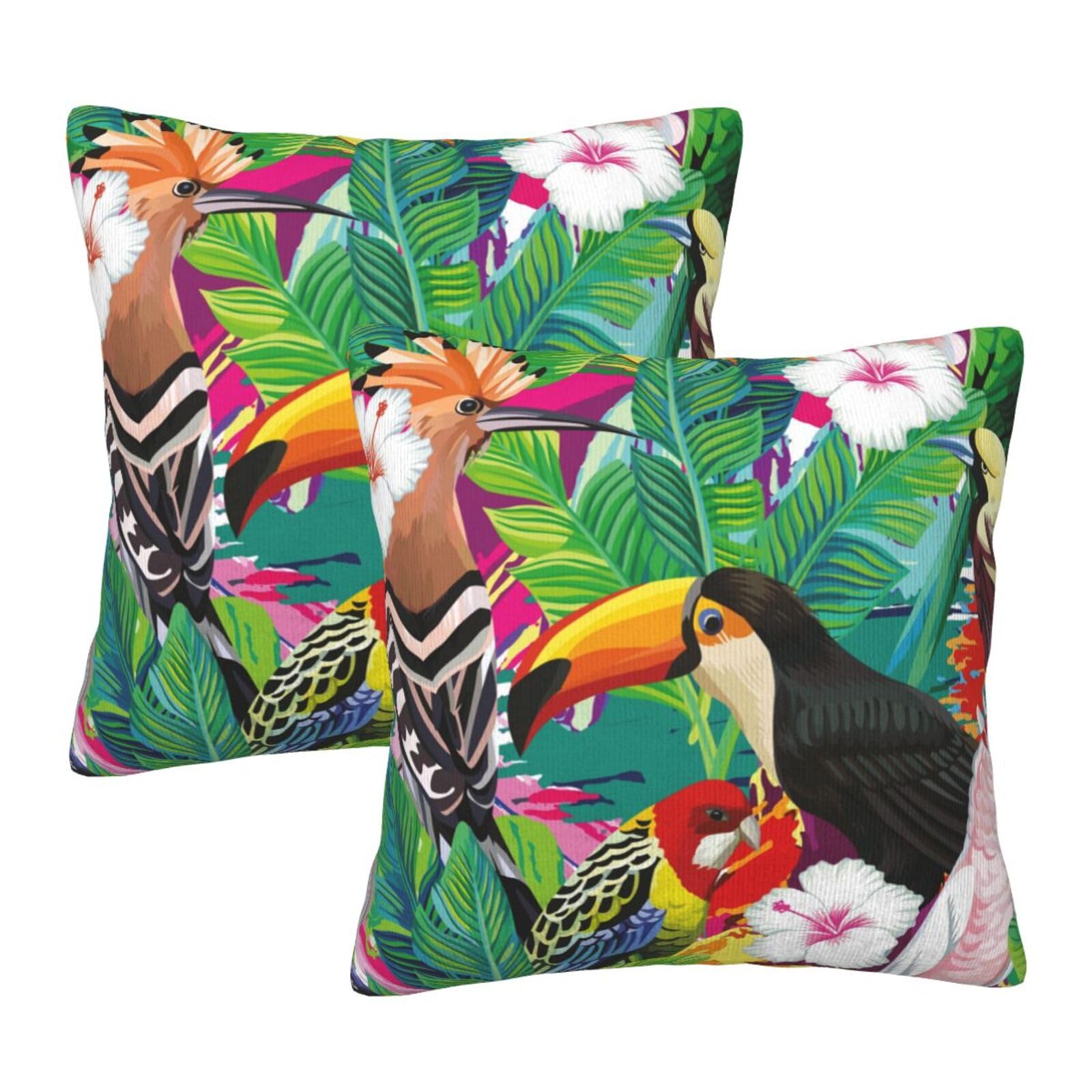Taies d'oreiller carrées oiseaux tropicaux anti-plis lot de 2 en tissu respirant