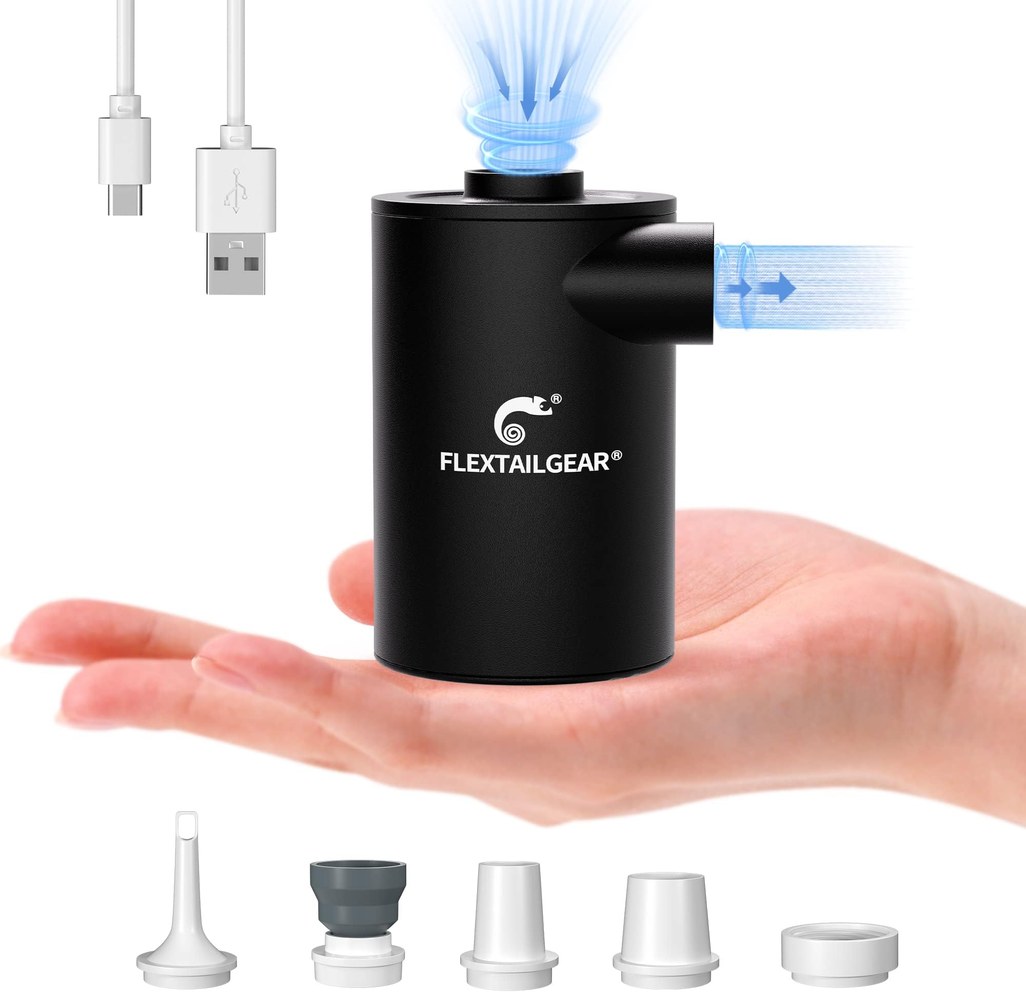FLEXTAILGEAR MAX PUMP 2020 Portable Air Pump with 3600mAh Battery, USB Rechargeable Air Pump, Used for Air Cushions, Pool Games, Swimming Rings, Mattresses