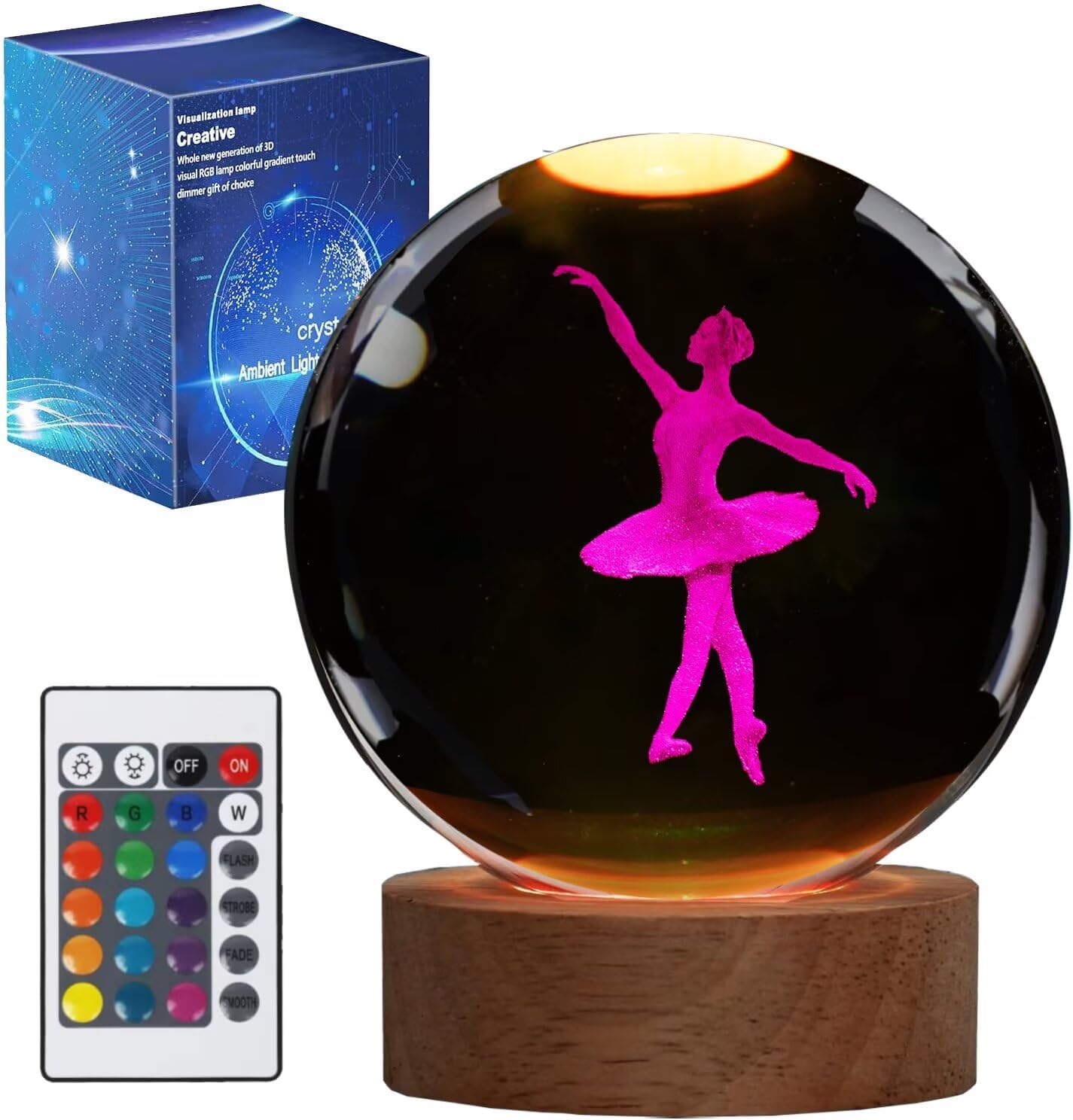 Ballet Night Light, Dance Recital Gifts, K9 3.15 Inch (80mm) Crystal Ball Lamp with 16 Colors Remote Upgraded Lamp for Birthday Xmas Cool Fairygirl Figurines Gifts for Ballerina Girls Room Decor