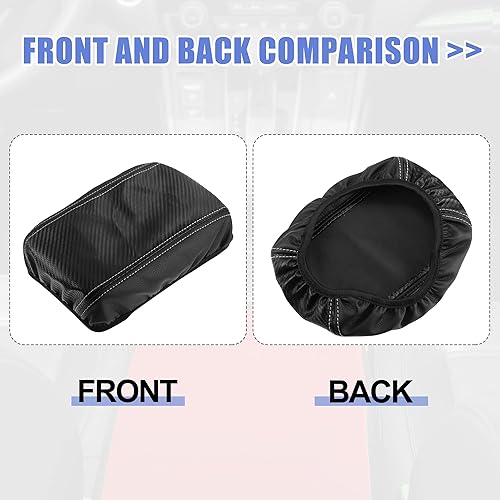 Miniatura 7 de X AUTOHAUX Funda para reposabrazos de consola central de automóvil para Toyota Corolla Cross 2022, patrón de fibra de carbono, piel sintética negra,