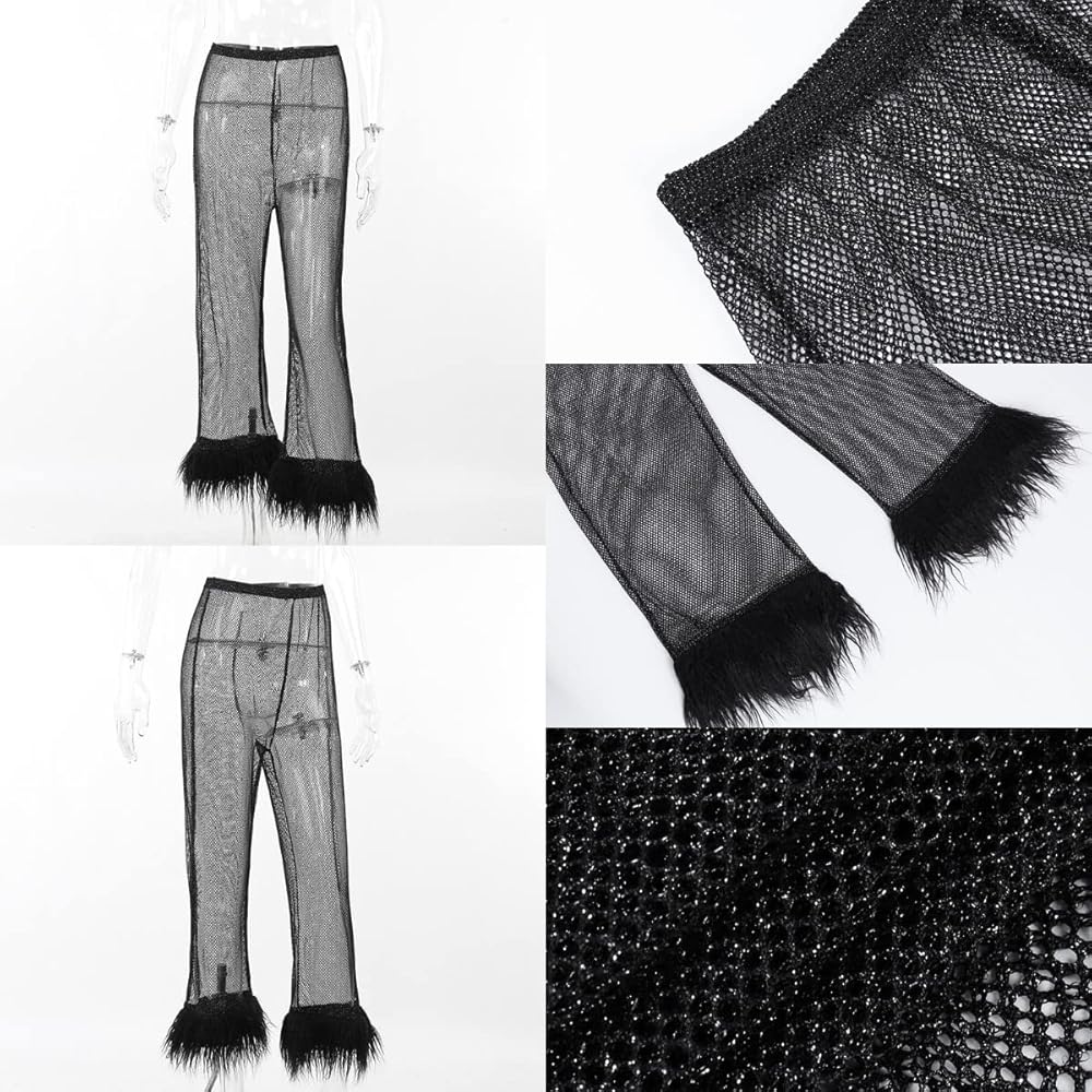 パンツ pellicule glitter film sheer pants Amazon.com: LMSXCT Women Sexy See Through Flared Pants Sheer