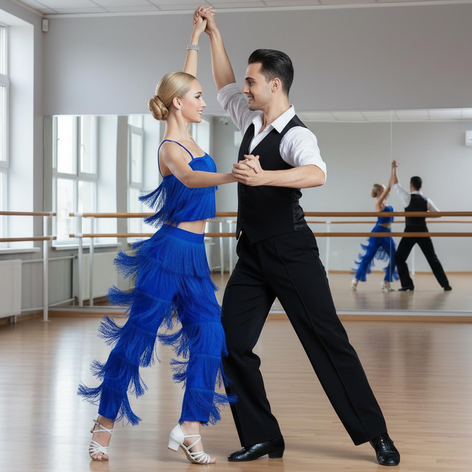 Tanz Set mit Fransen für Frauen Oberteil & Lange Hose 2PCS Damen Tanzbekleidung Latein Salsa Bachata Tanzkleidung