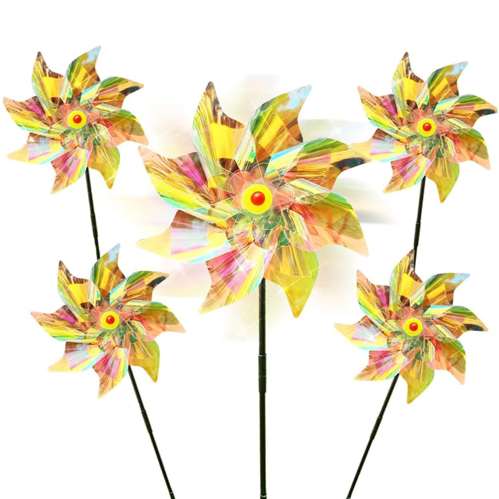 5Pcs Windmills for Garden, Pigeon Deterrent Reflective Spinners, 24CM Colorful Garden Windmill Spinners for Bird Repellent