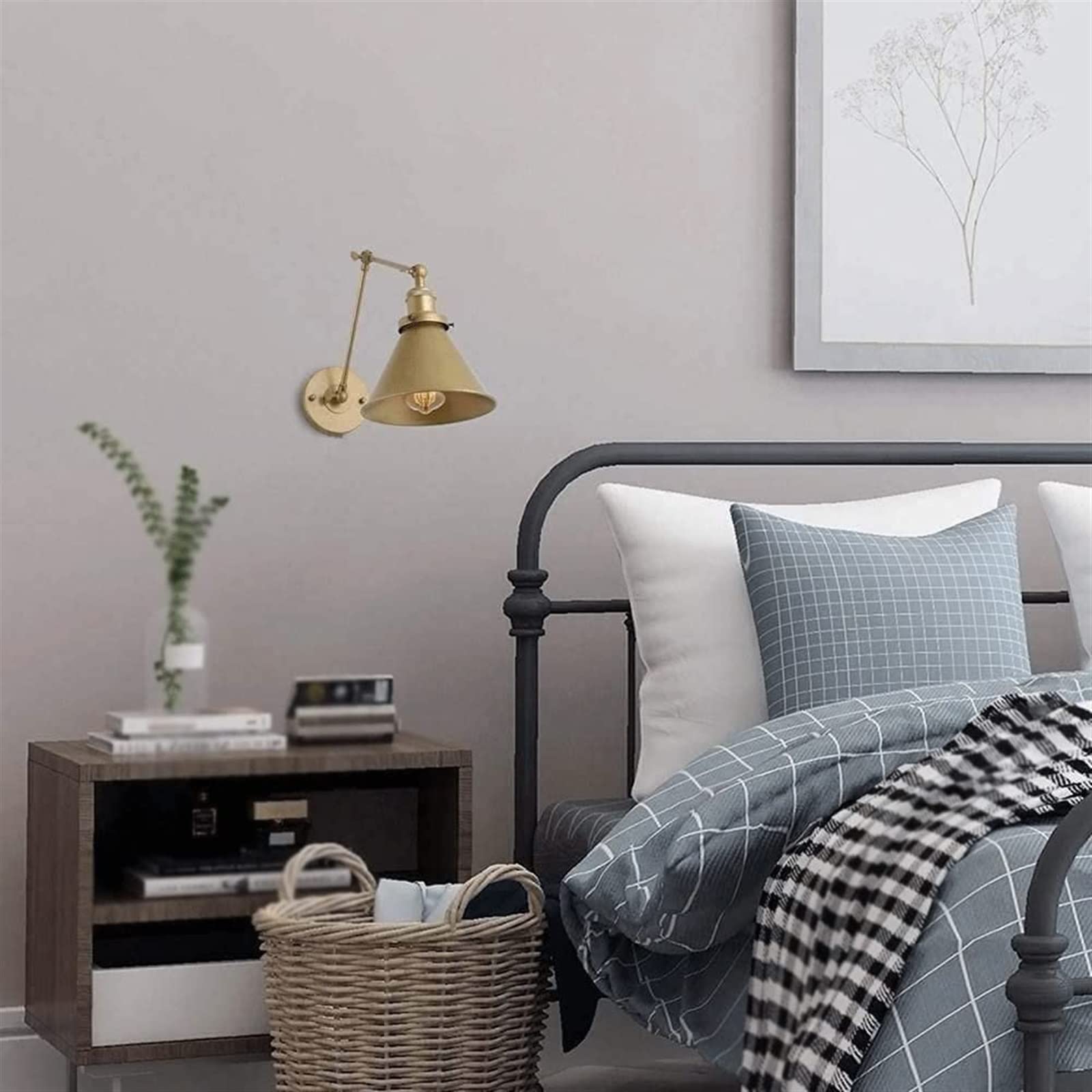 Aplique de pared ajustable industrial, lámpara de pared con brazo oscilante, lámpara de pared de metal retro de granja, accesorio de iluminación único for interiores for dormitorio, sala de estar, coc