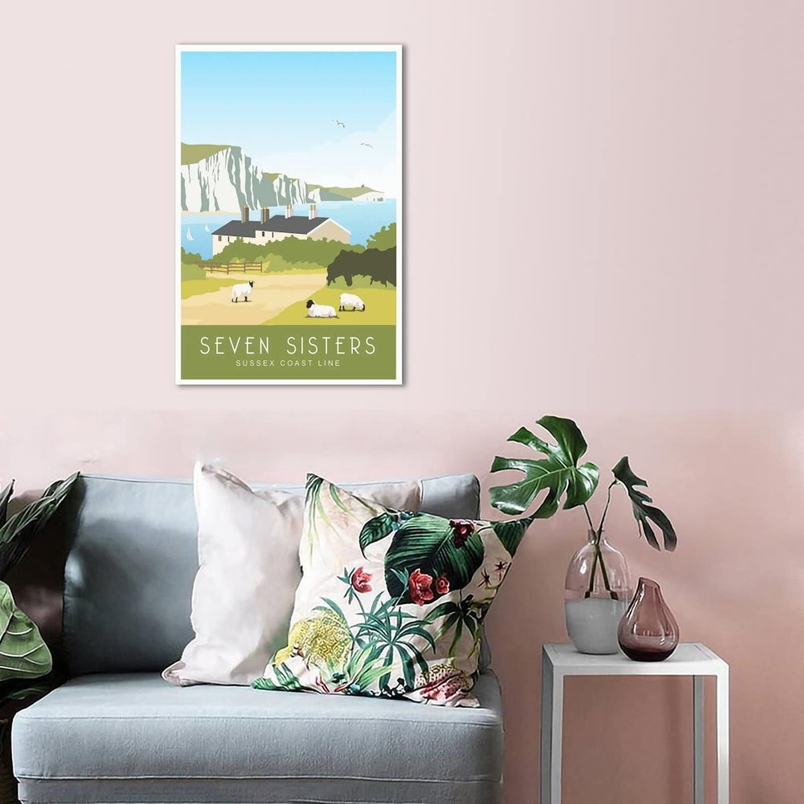 Cartel decorativo de viaje de los acantilados de la costa de Sussex de la vendimia carteles de viaje de la lona del dormitorio moderno del arte del cartel de la pintura de la pintura