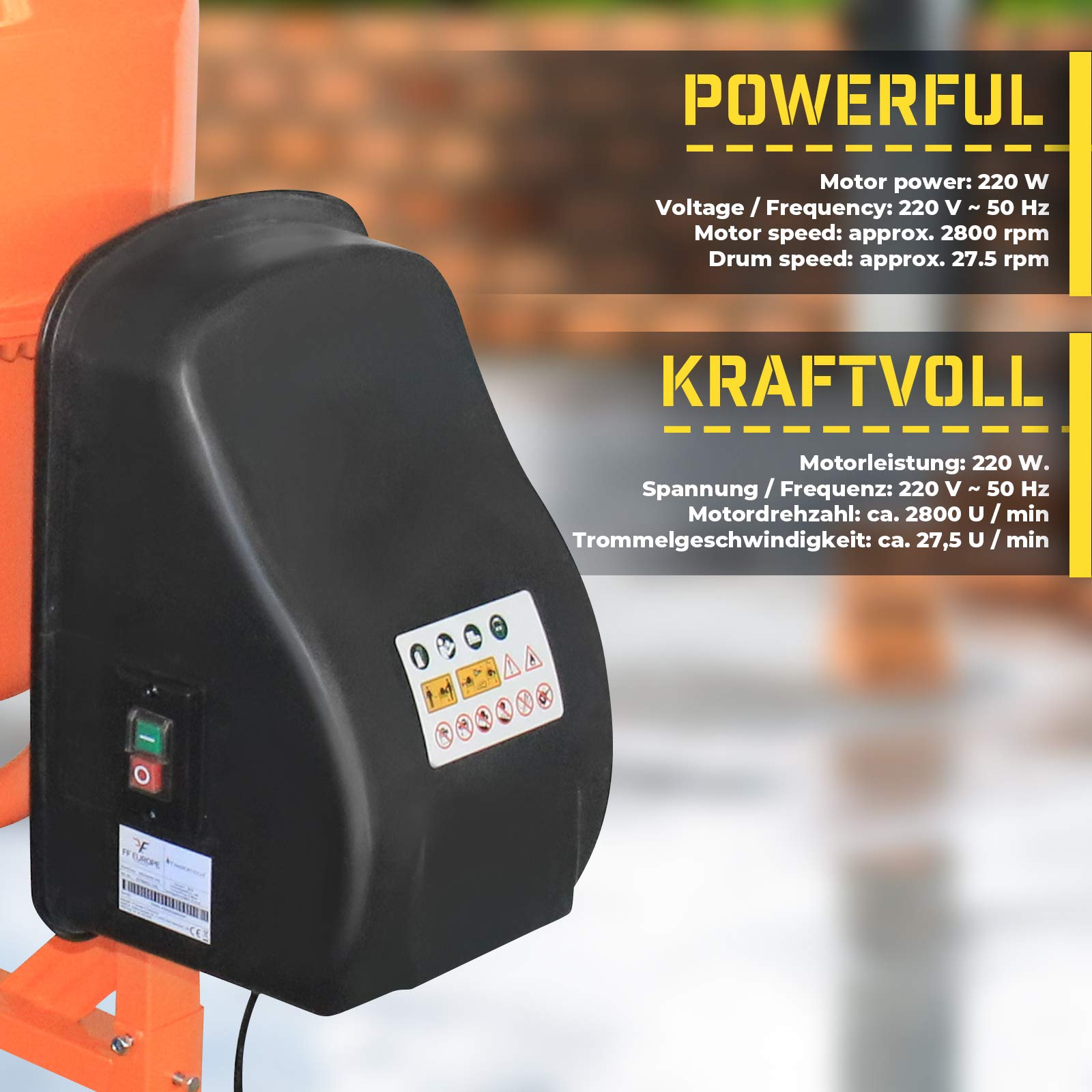 TIMBERTECH® Mezcladora de Hormigón - Eléctrica, con Ruedas, Capacidad de 70/140l, 220W/550W, 220V, Acero, Asa de Volteo - Hormigonera, Revolvedora de Cemento, Amasadora de Concreto (140 litros)