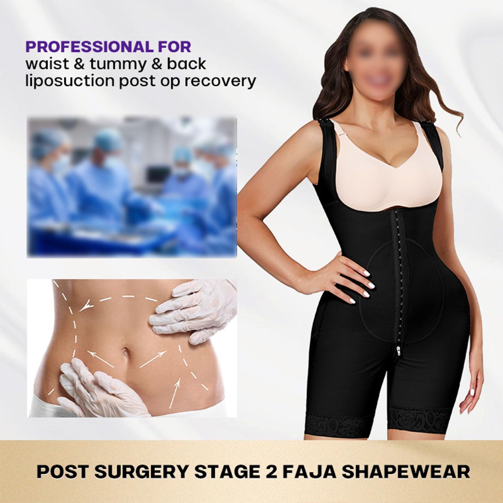 Etapa 2 Faja Shapewear para Mujeres Tummy Tuck Post Cirugía Prenda de compresión posparto Levantador de glúteos de Cuerpo Completo