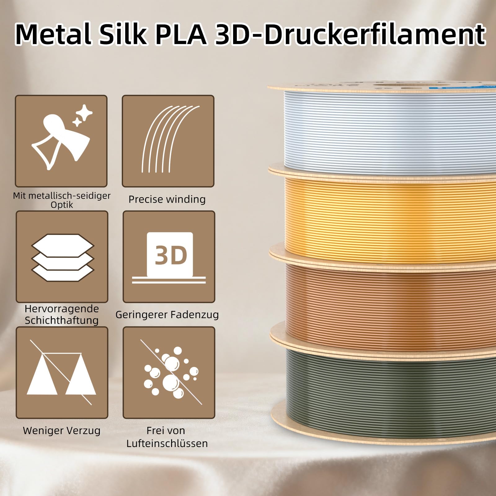 3DHojor Filamento PLA de seda de 1.75 mm, paquete de 2 unidades plateado y dorado, 1 kg/carrete, precisión dimensional +/- 0.03 mm, se adapta a la mayoría de impresoras FDM