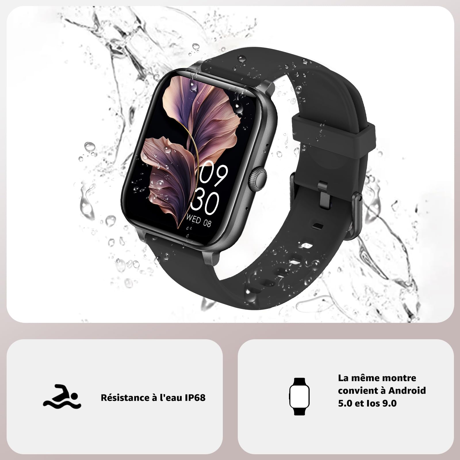 Smartwatch Uomo Donna, 1.85" Orologio Smartwatch con Effettua/Risposta Chiamate, 130+ Sportive Smart Watch con Contapassi/SpO2/Cardiofrequenzimetro, Impermeabil IP68 per iOS Android Atro