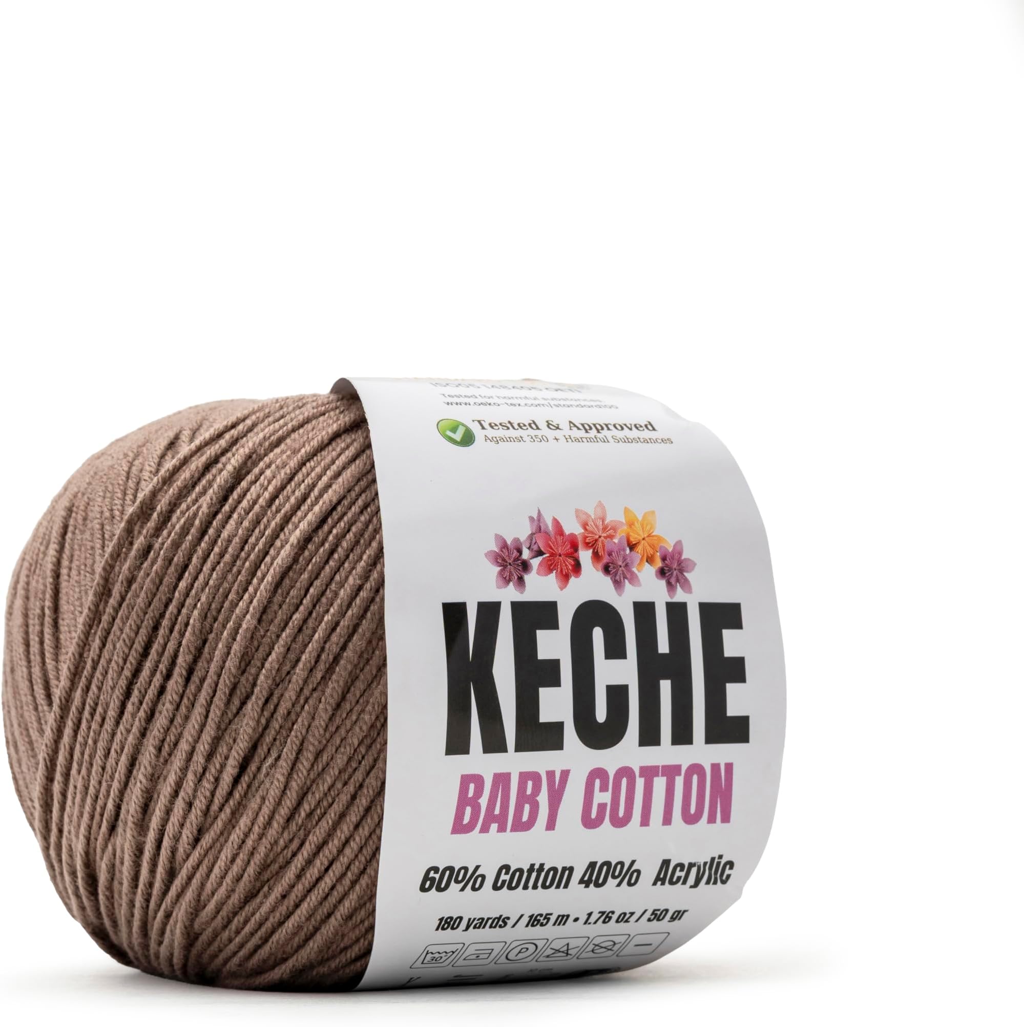 Keche Baby Cotton, 60% Cotton 40% Acrylic Yarn, Soft Cotton Yarn for Crochet and Knitting, Amigurumi Yarn 1 Skein/Ball 1.76 Oz (50g) / 180 Yrds (165m) - Mink