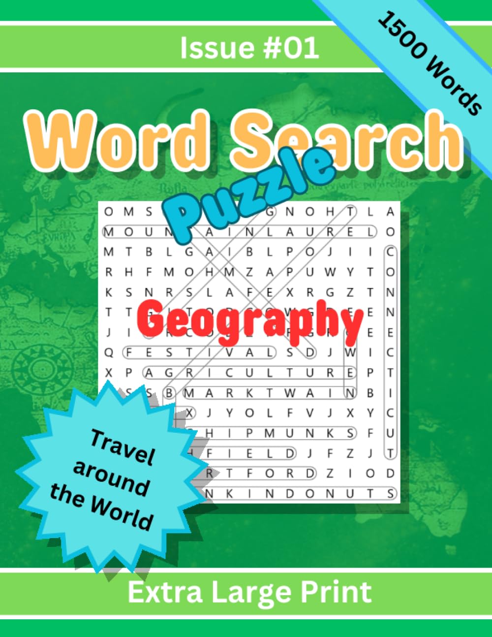 Word Search Puzzle Geography: Extra Large Print Word Search Puzzle Book with 100 Themed Puzzles