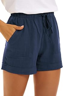 SMENG Womens Casual Comfy Shorts with Pockets Wide Leg Cotton Short