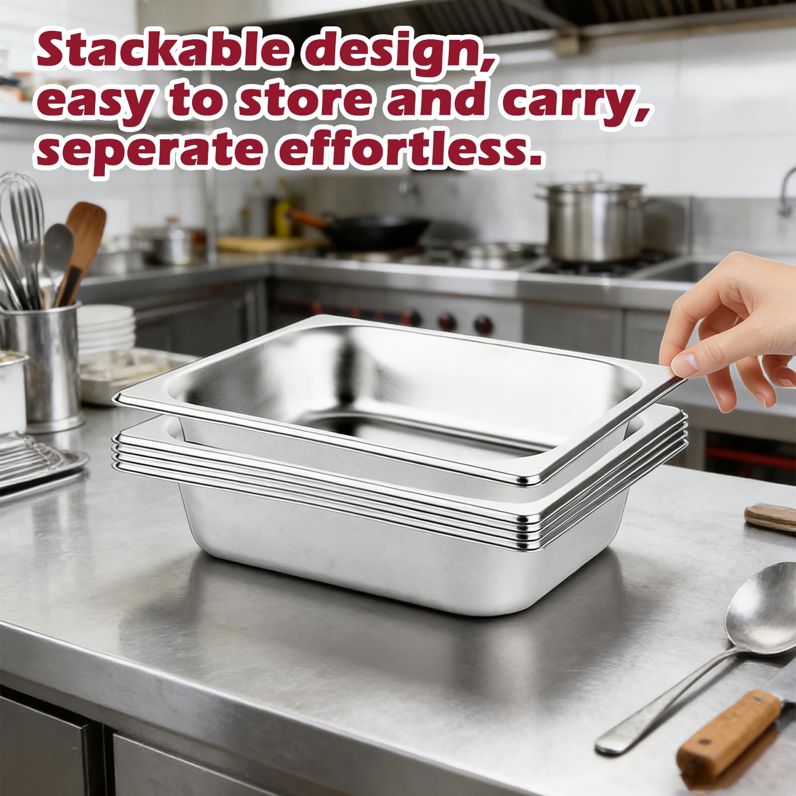 Paquete de 4 sartenes Gastronorm de 1/3 con tapas, 325 x 175 x 100 mm, recipientes de acero inoxidable de 1/3 GN, recipientes de alimentos con tapas