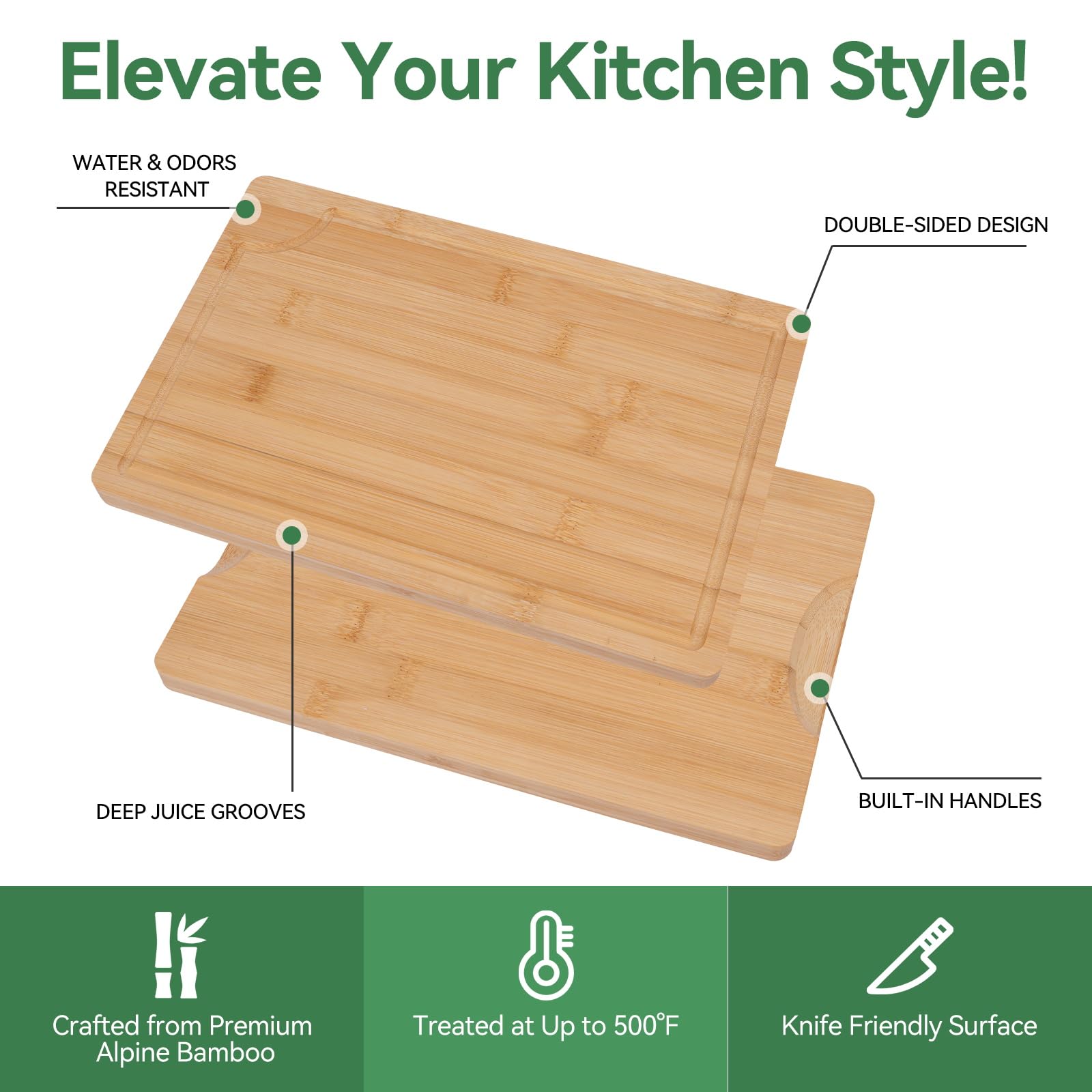 Juego de 3 Tablas de Cortar de Bambú para Carne, Jamón, Pan y Quesos
