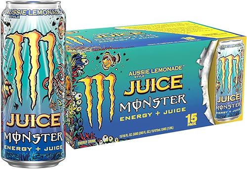 Monster Energy Juice Aussie Style Lemonade, Energy + Juice, 16 onzas (paquete de 15)