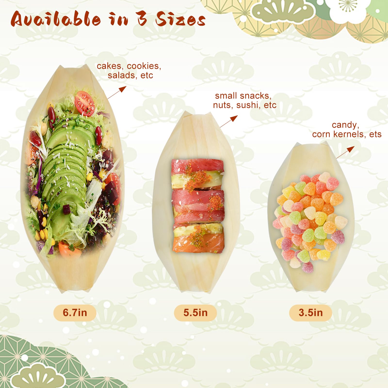 Jednorazowe talerze bambusowe, ekologiczne drewniane talerze do łodzi do przystawek sushi i cateringu, biodegradowalne tace do serwowania i pojemniki na żywność, na imprezy i wydarzenia, 500 szt