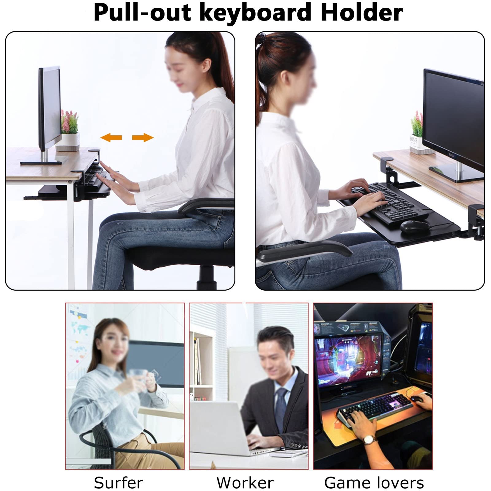 デスク下キーボードトレイ 引き出し式キーボード&マウス Amazon | デスク下コンピュータキーボードトレイ - マウスと