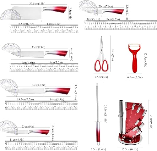 Miniatura 6 de Juego de cuchillos de cocina, 9 piezas de cuchillos de cocina profesionales azules con bloque acrílico, juego de cuchillos de chef de acero