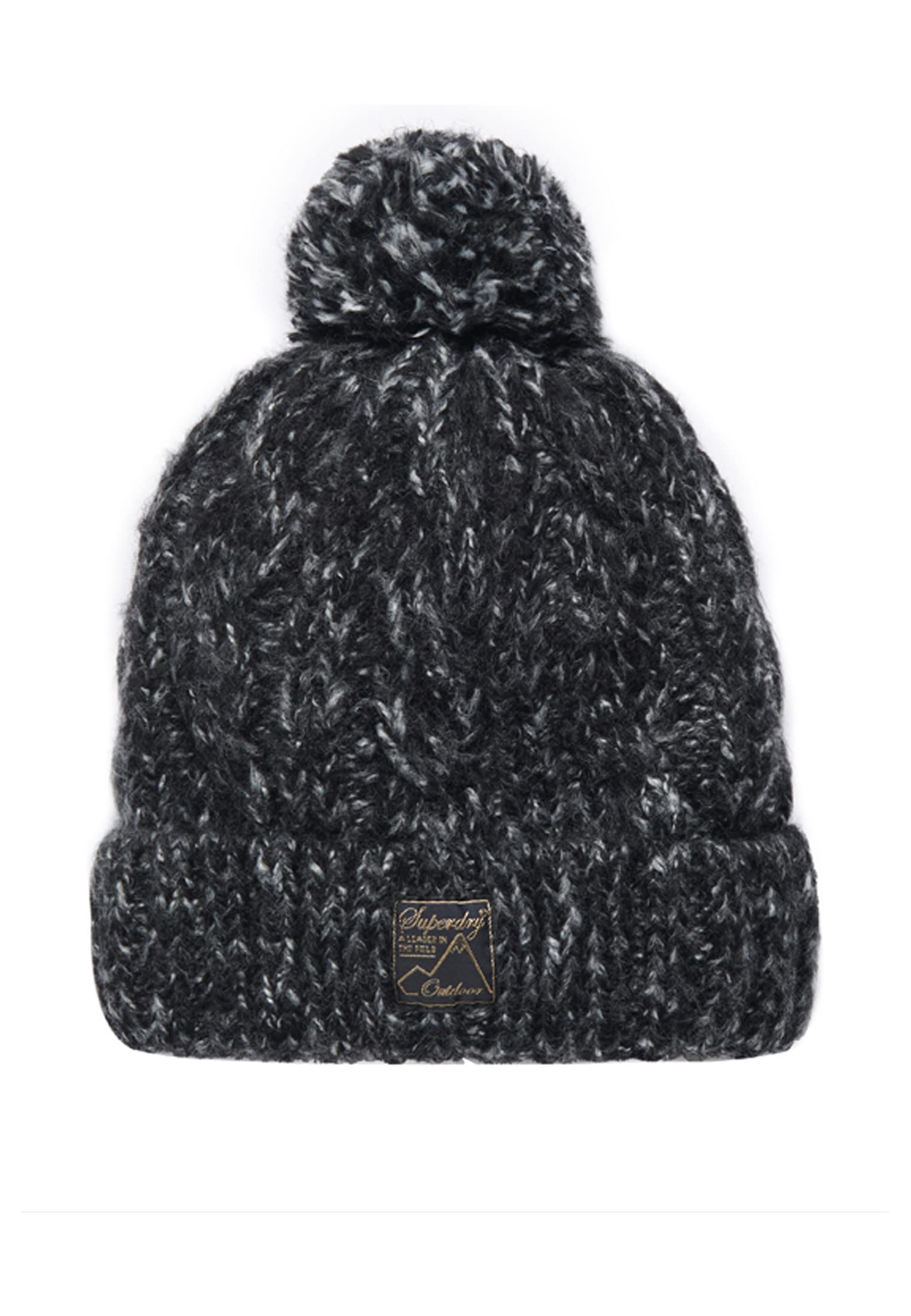 Superdry Women's Black Tweed Tweed Cable Beanie Hat, One Size
