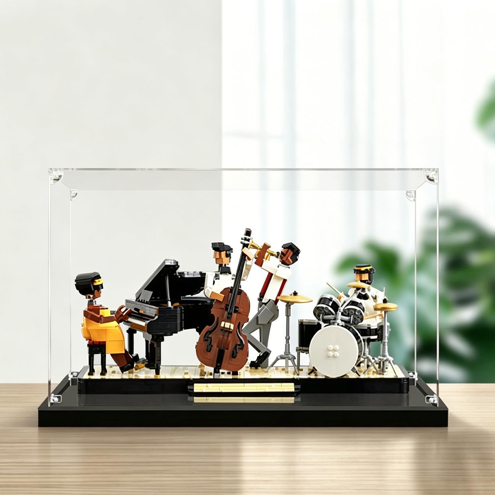 Vetrina per LE*GO 21334 Jazz Quartet, vetrina antipolvere in acrilico trasparente per giocattoli e oggetti da collezione (nera, 2 mm)