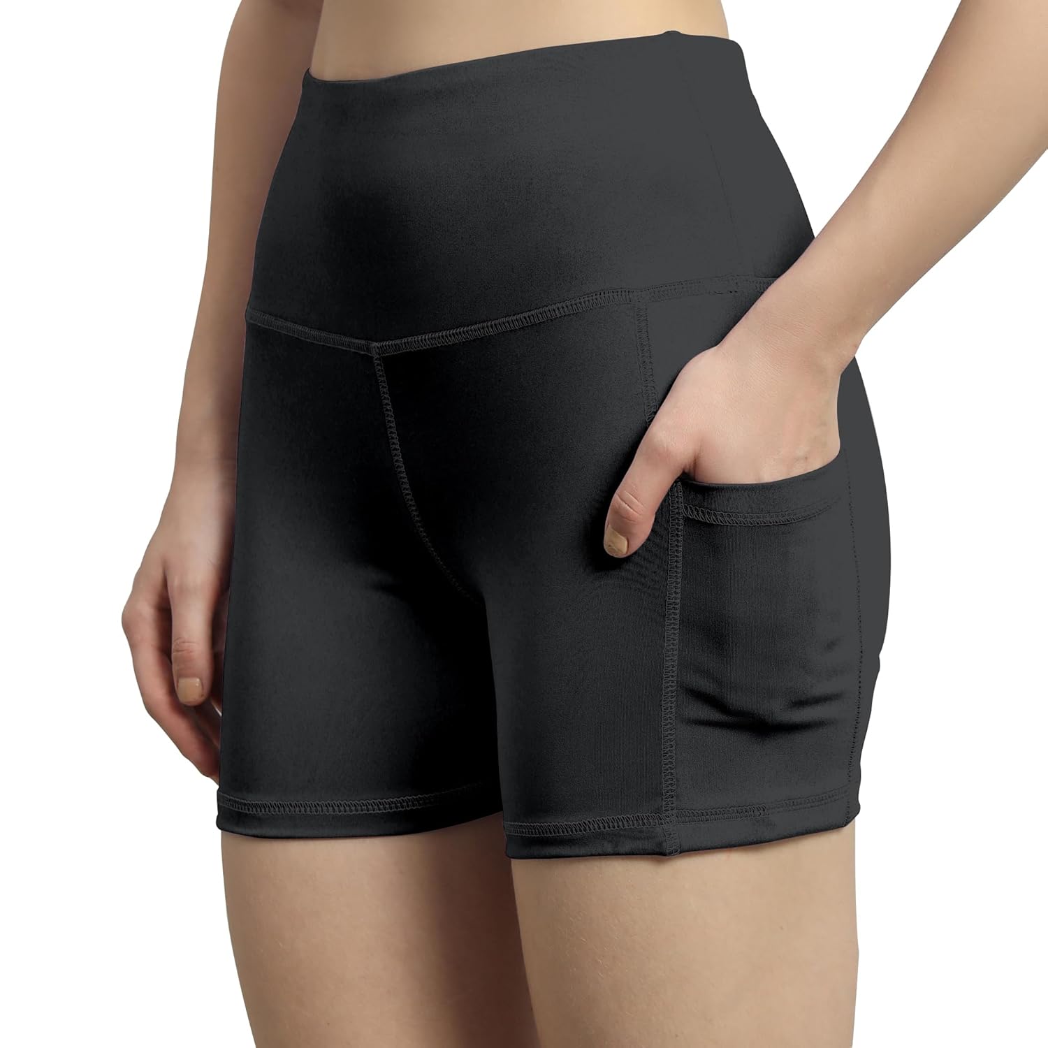 Mehrang High Waist Workout Shorts for Women, Midnight Sky, Bike Shorts with Elastic Waistband and Pockets,