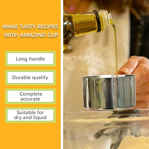 Vista 30 de 1 taza medidora individual de 3/4 tazas (6.0 fl oz, 6 onzas) con agarre de silicona negra, cucharada individual de acero inoxidable