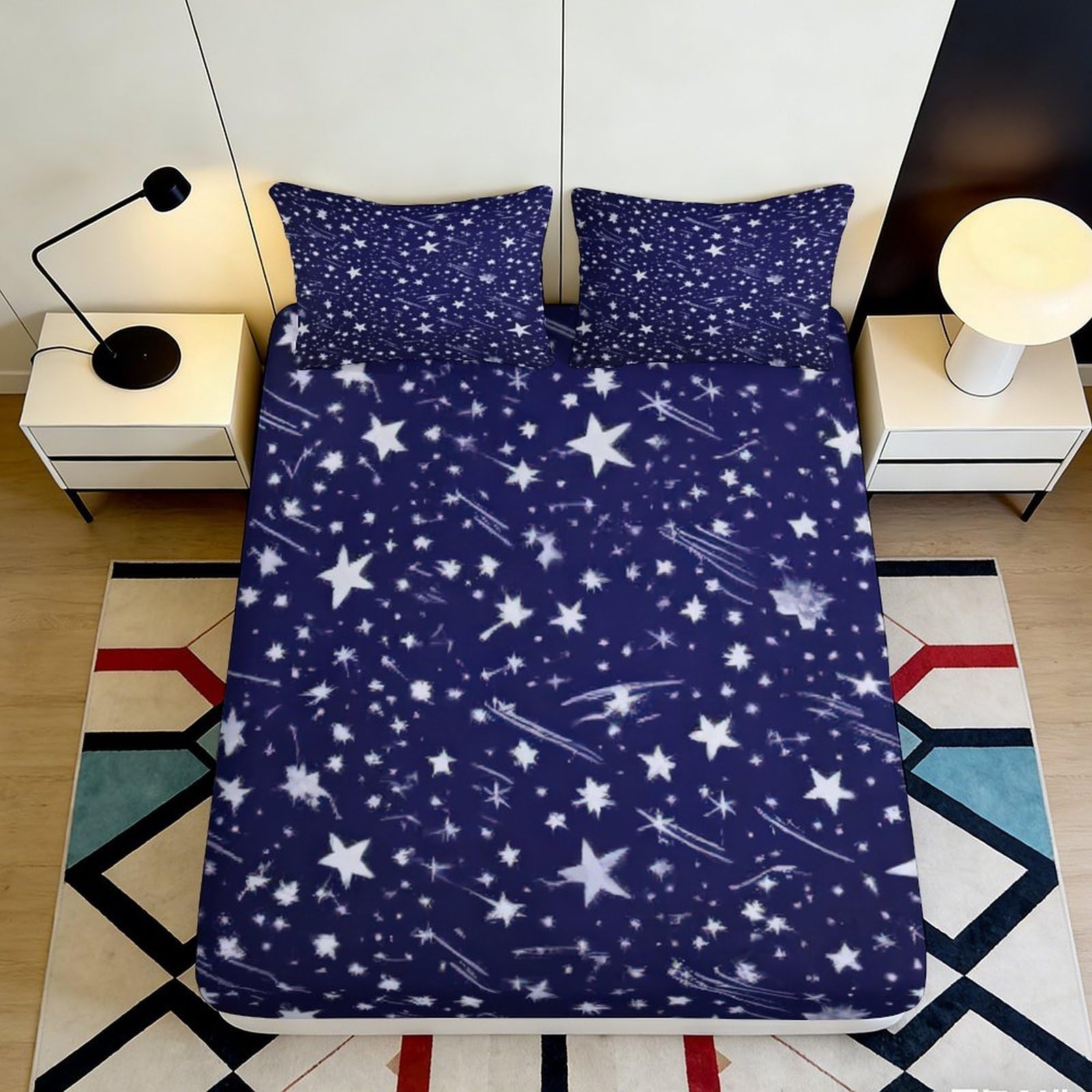 3D Printed Galaxy Starry Sky Fitted Sheet Microfiber Soft Durable Cosmic Nebula Mattress Cover for Bedroom Dorm Dormitory Guest Room Protection Decoration 90x200x25cm