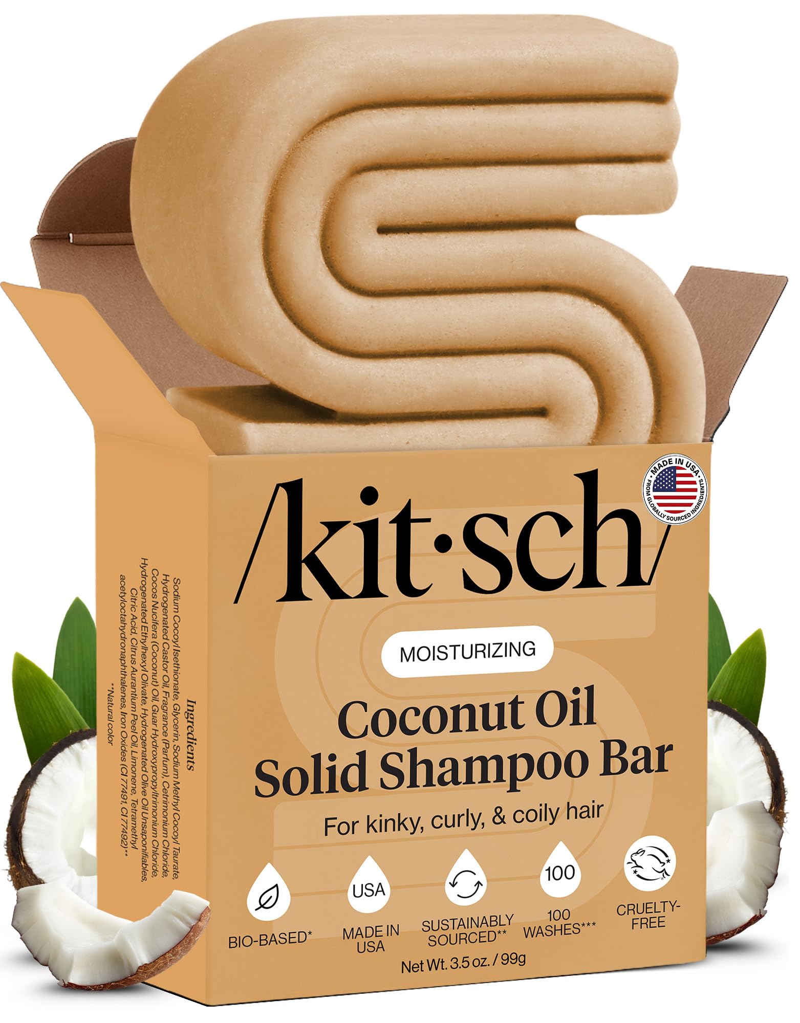 Kitsch Coconut Oil Shampoo Bar Soap - Curly Hair Shampoo - 3.5 oz