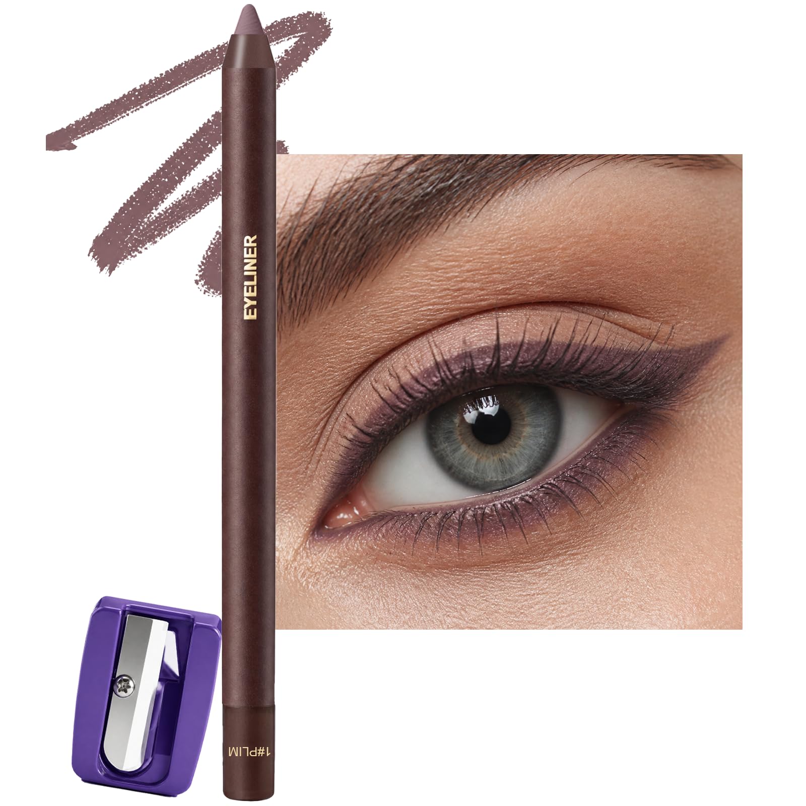 Plum Brown Eyeliner Pencil for Mature Eyes, Waterproof Smooth No-Tug Glide 01#Plum Brown 1 Count (Pack of 1)
