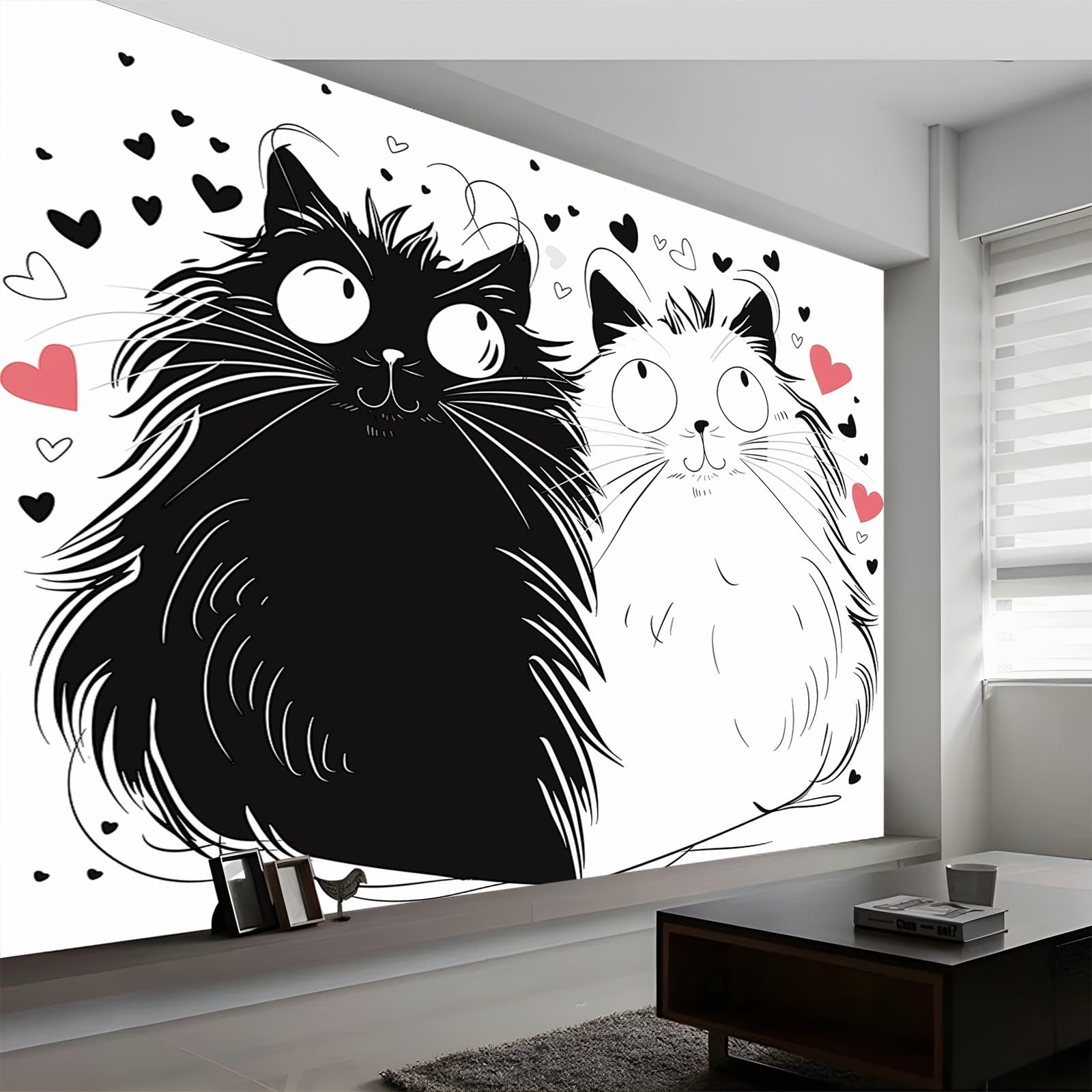 Tapeta z motywem kota, z włókniny, 250 x 175 cm, odpowiednia fototapeta do pokoju, sypialni, kuchni, salonu, pokoju dziecięcego, dekoracja domu, biała