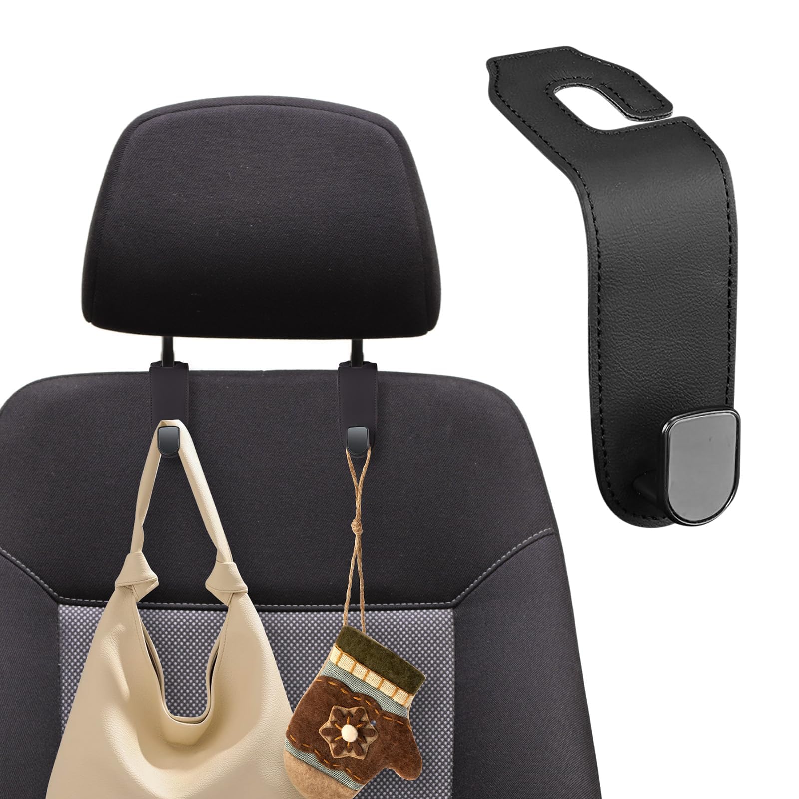 Tryagat 2Pcs Car Headrest Hooks for Citroen C5 Aircross SUV 2018-2024, Back Seat Organizer Hanger Bag Purse Holder Interior Accessory,Black
