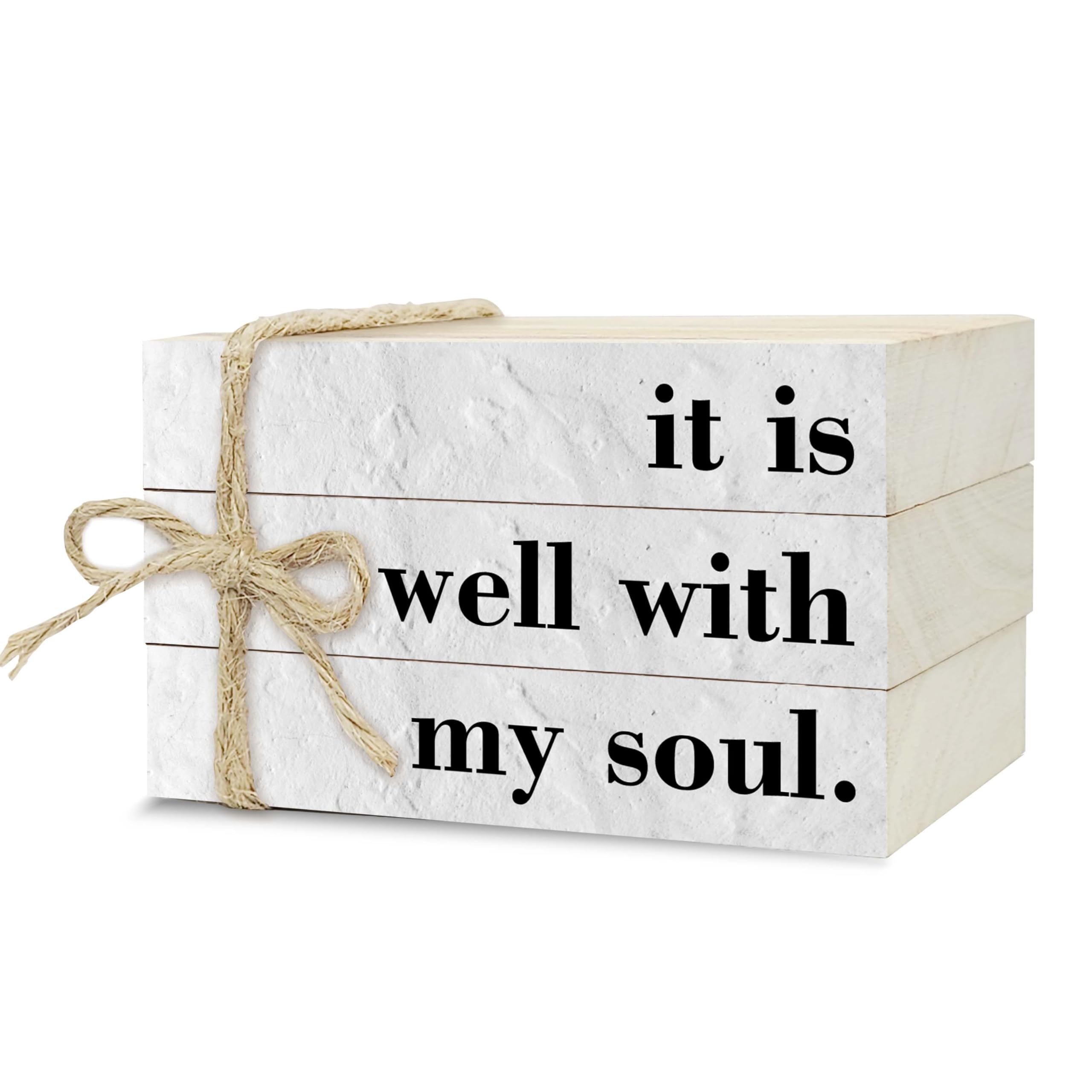 Decorative Books for Home Decor, Wood Book Stack for Table Decor, It is Well with My Soul Christian Decor Books for Living Room Bookshelf Office Coffee Bar, Farmhouse Stacked Books Decor (L15)