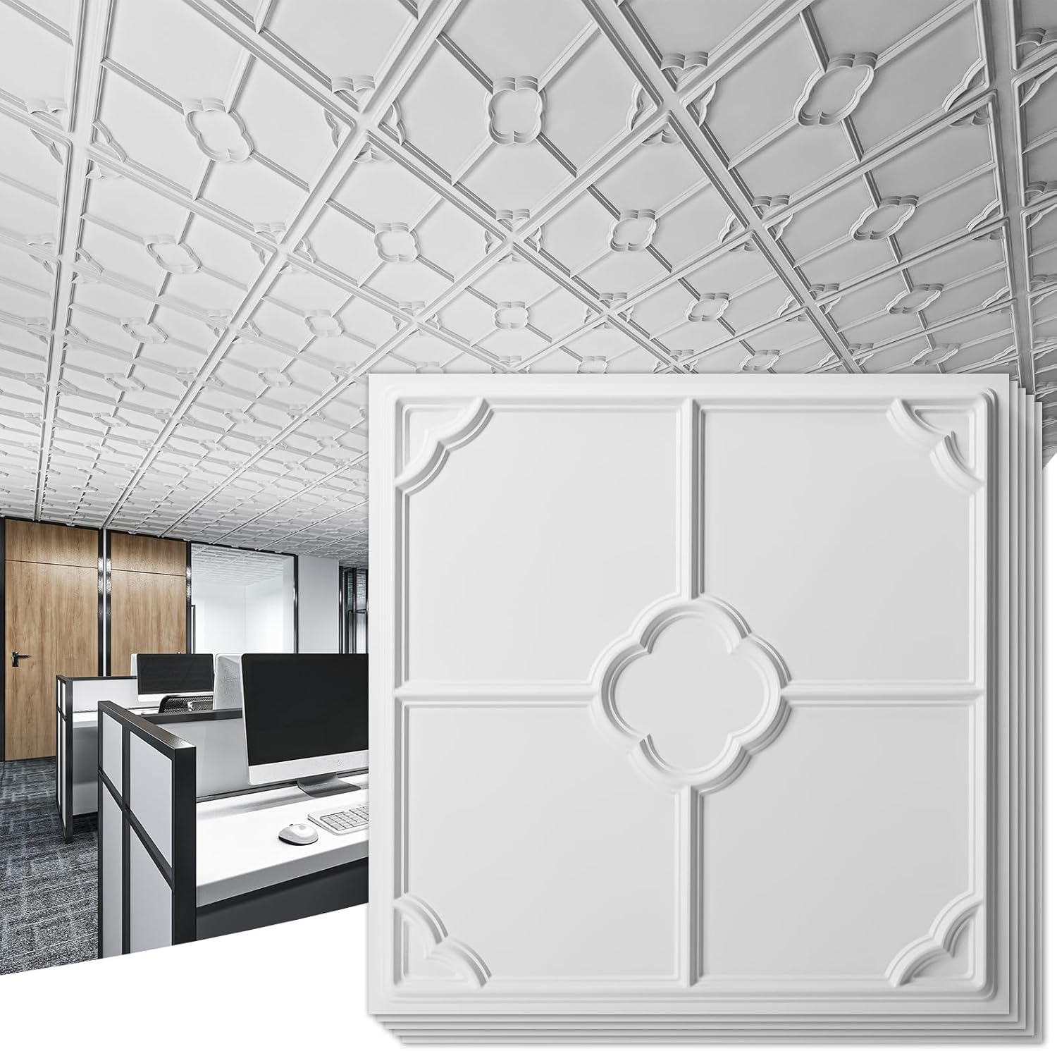 Art3d 12-Pack Lightweight Drop Ceiling Tiles for Suspended Grid, 2x2 ft Ceiling Panels in White, Cover 48 Sq.Ft