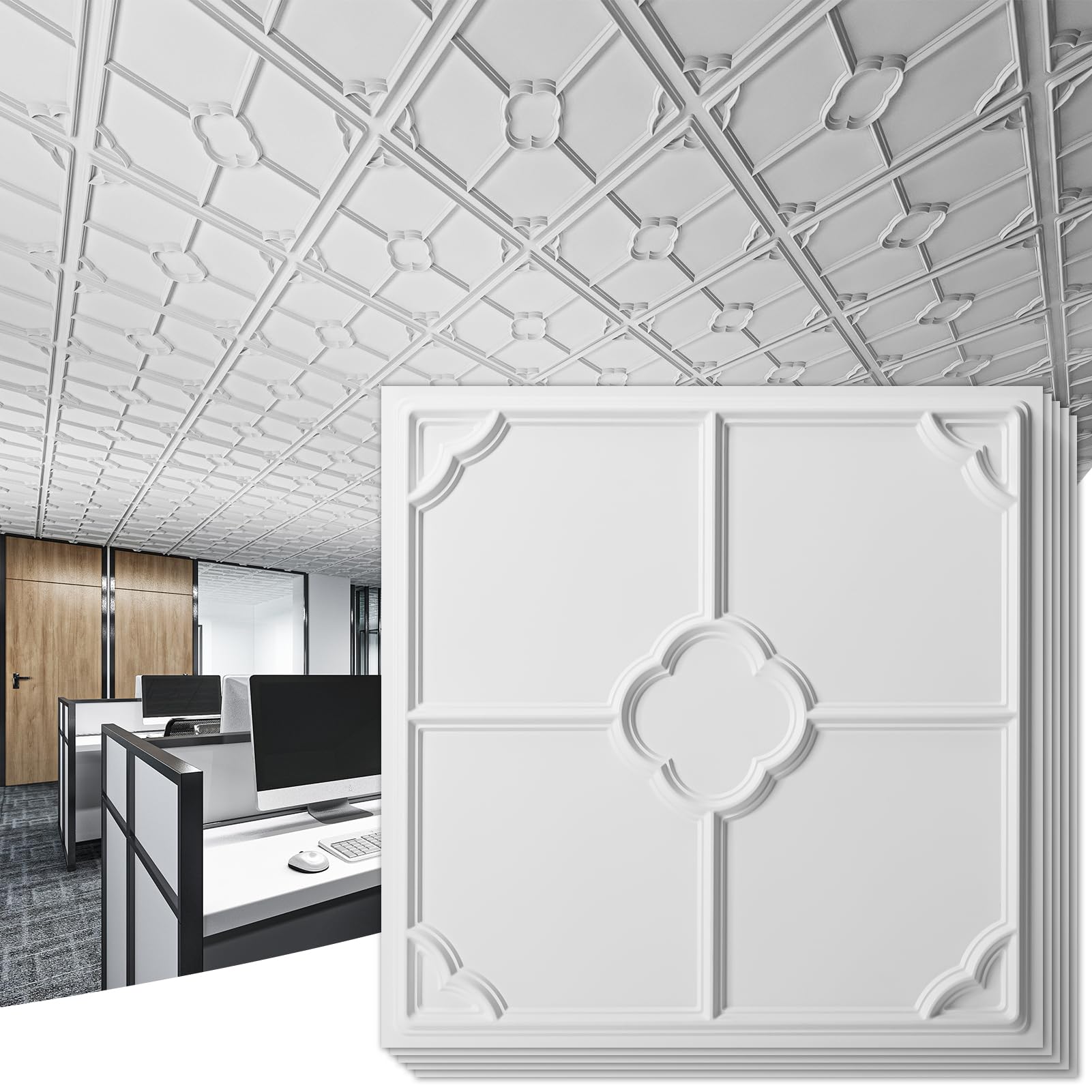art3d 12-pack lightweight drop ceiling tiles for suspended grid, 2x2 ft ceiling panels in white, cover 48 sq.ft
