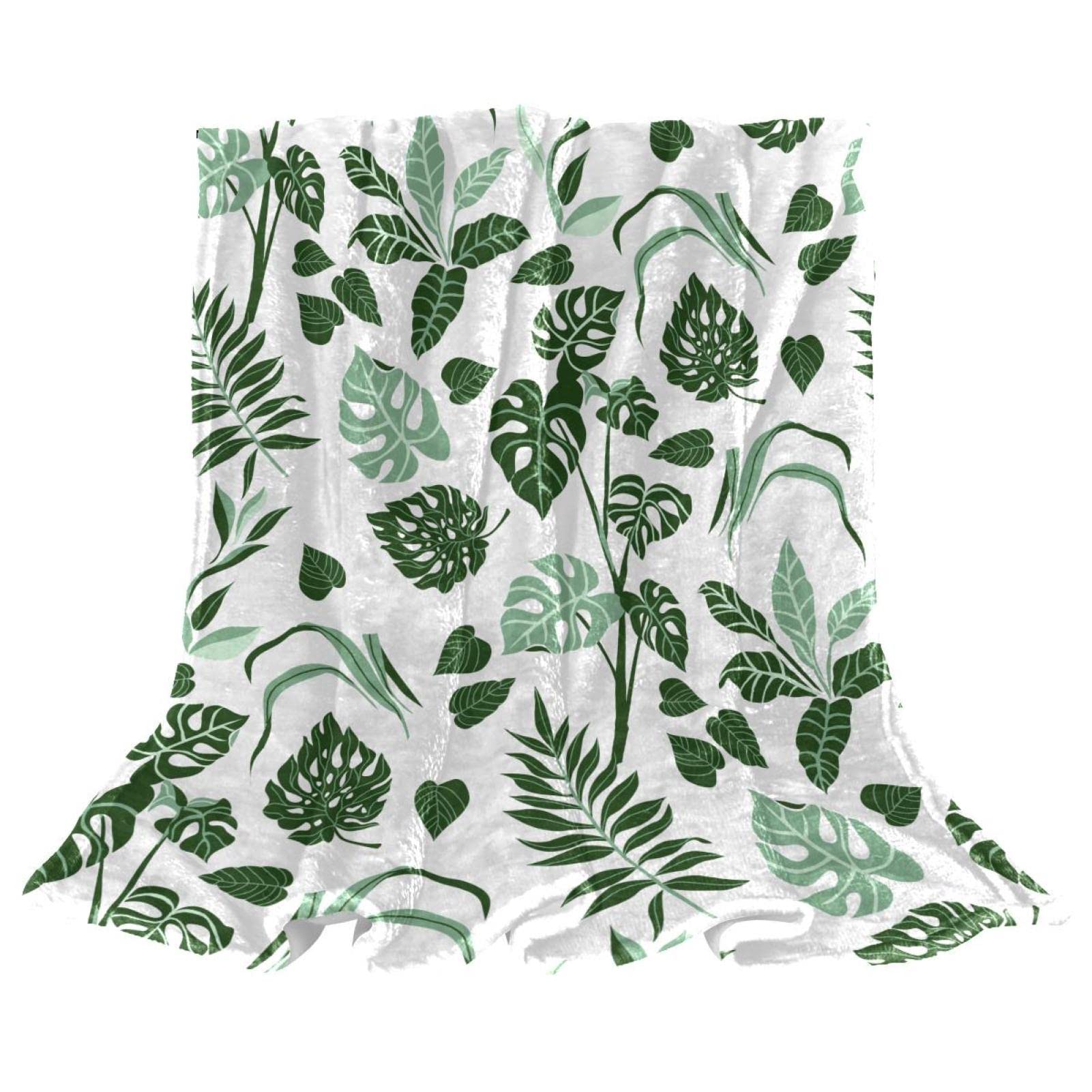 Couverture polaire plaid de lit canapé chambre salon motif feuilles de palmier vert