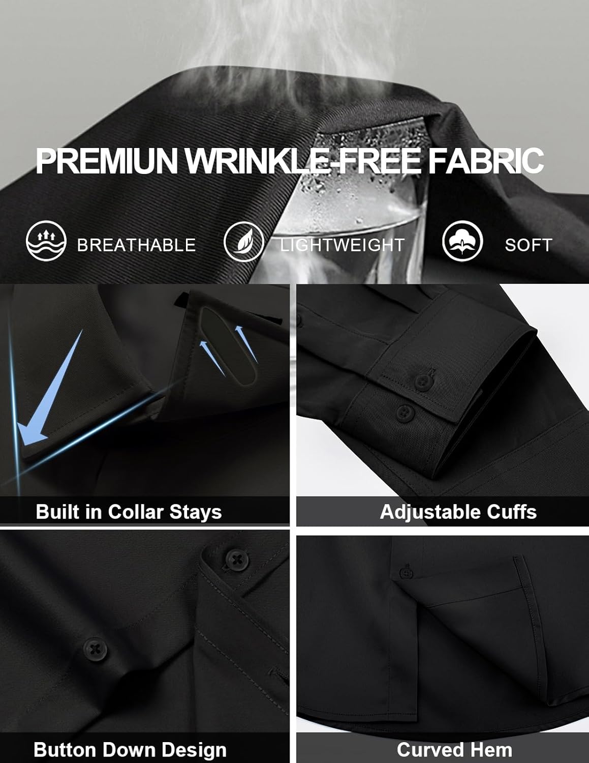 Mens Dress Shirts Long Sleeve Built in Collar Stays Wrinkle-Free Button Down Shirt Regular Fit Dress Shirt S-4XL - Image 4