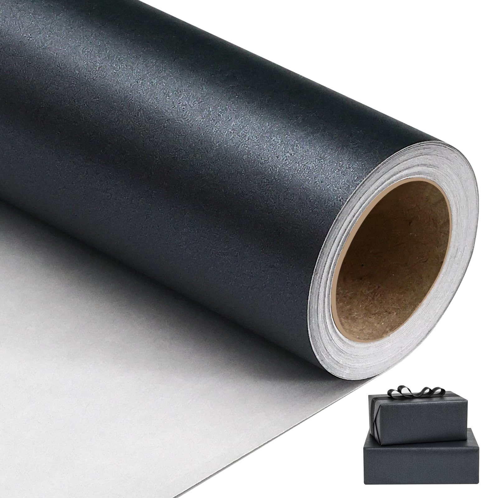 NESCCI Matte Carbon Black Wrapping Paper,Solid Color Pearly-Lustre Paper,Gift Wrapping Paper,Perfect for Wedding,Birthday, Christmas,Baby Shower,DIY Bouquet (17 Inches X 32.8 Feet)